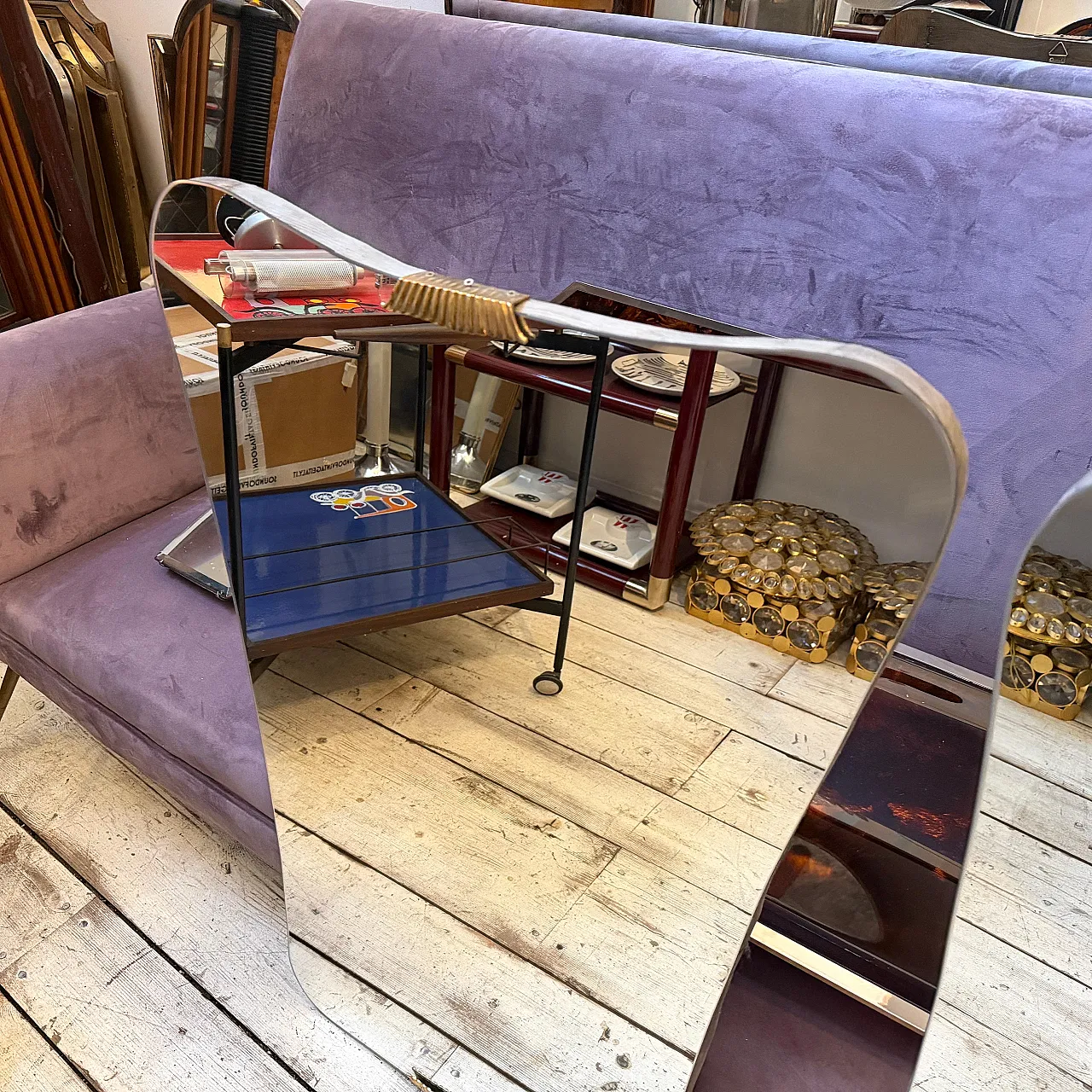 Coppia di specchi da parete in legno e ottone di Gio Ponti, anni '50 8