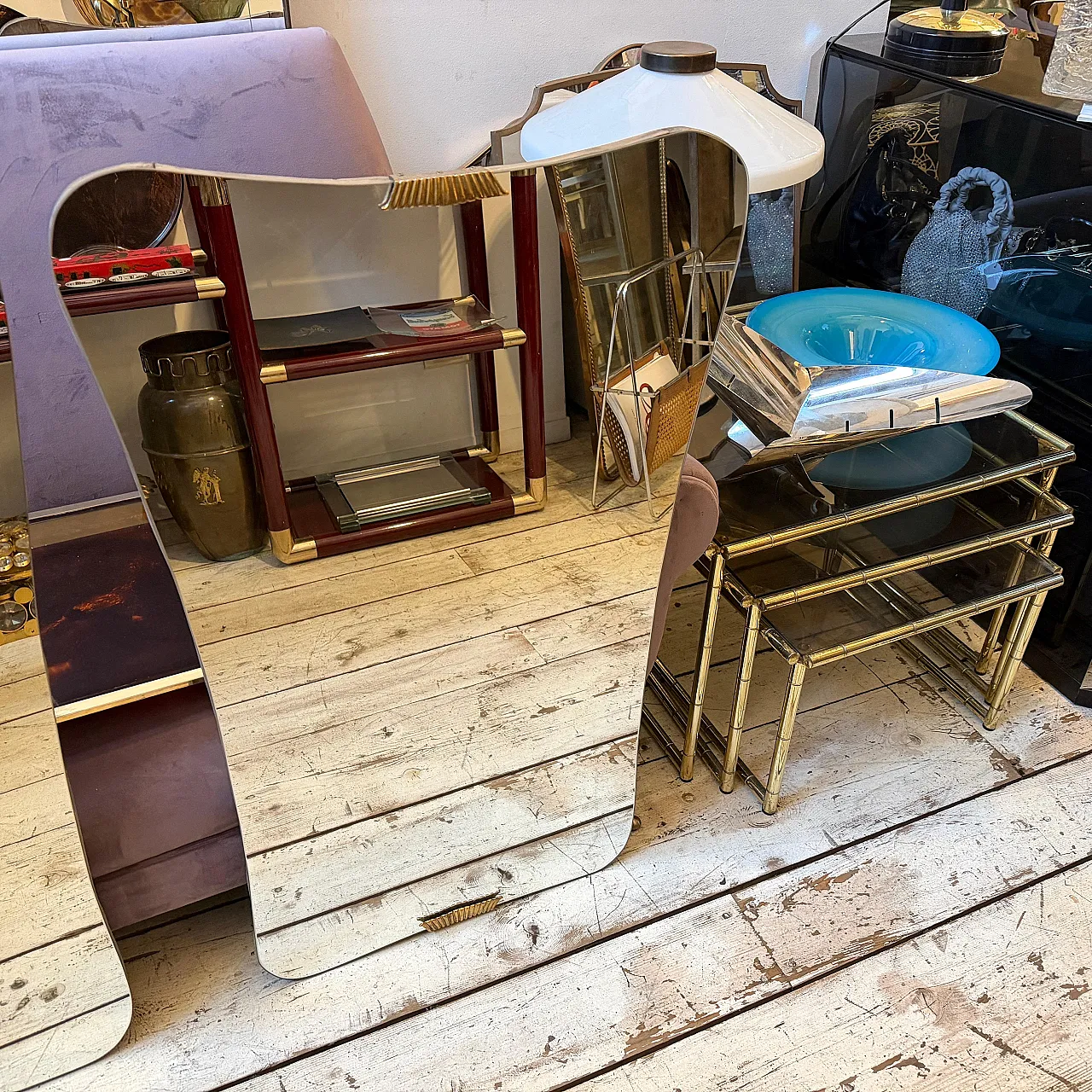 Coppia di specchi da parete in legno e ottone di Gio Ponti, anni '50 9