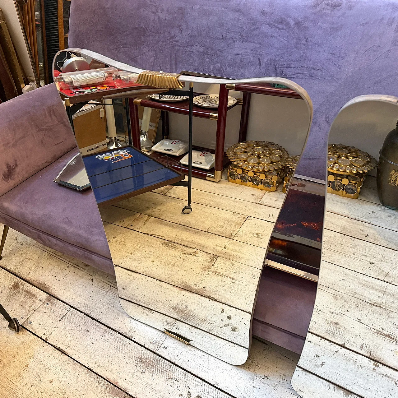 Coppia di specchi da parete in legno e ottone di Gio Ponti, anni '50 12