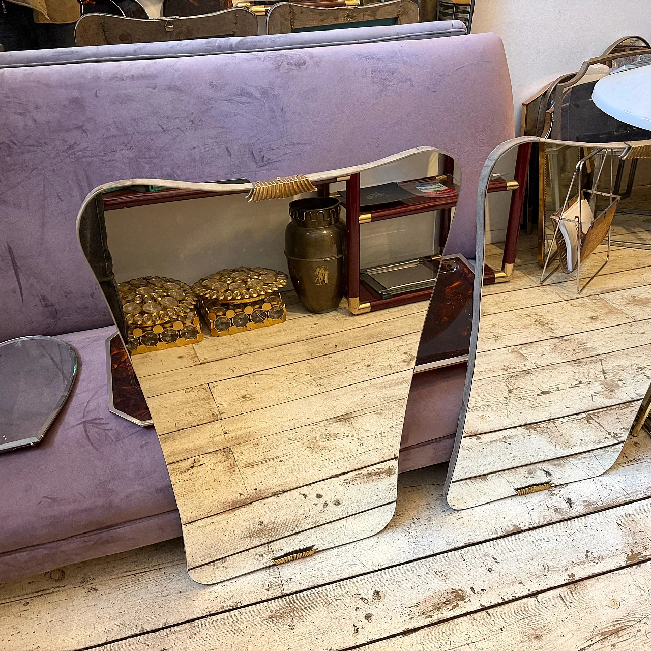 Coppia di specchi da parete in legno e ottone di Gio Ponti, anni '50 13