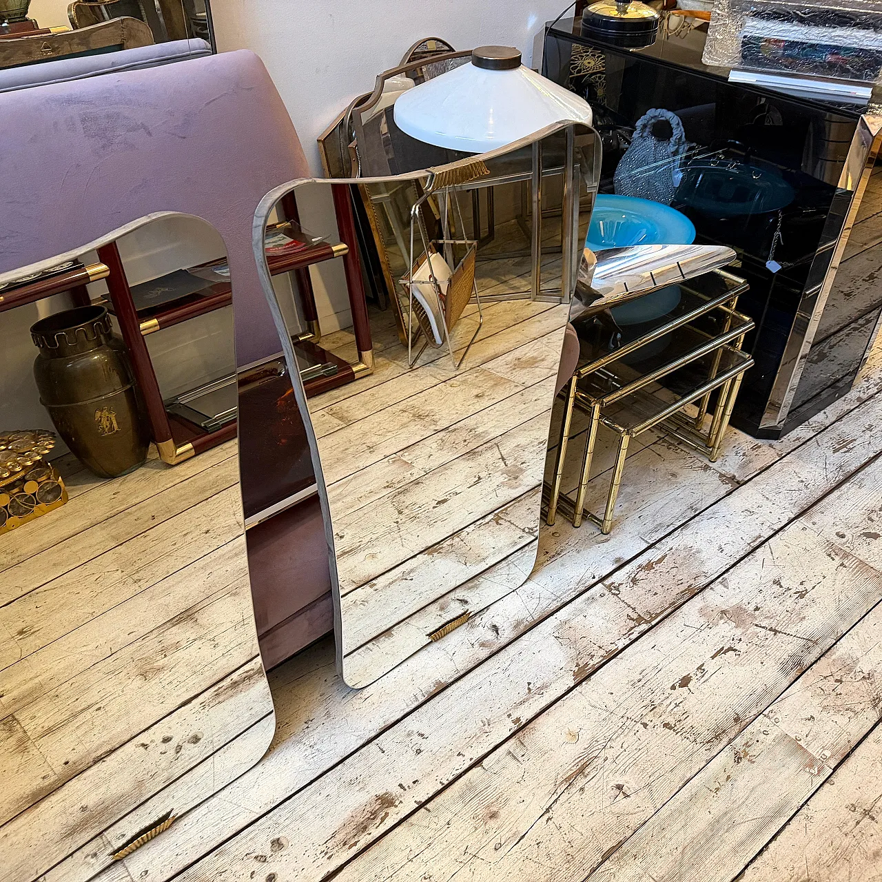 Coppia di specchi da parete in legno e ottone di Gio Ponti, anni '50 14