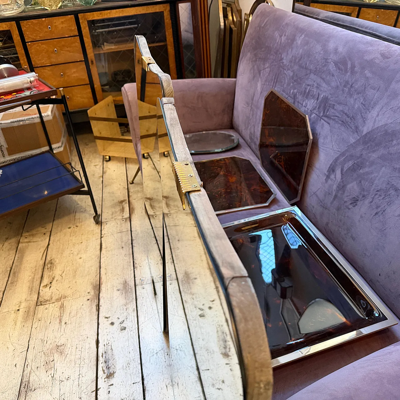 Coppia di specchi da parete in legno e ottone di Gio Ponti, anni '50 16