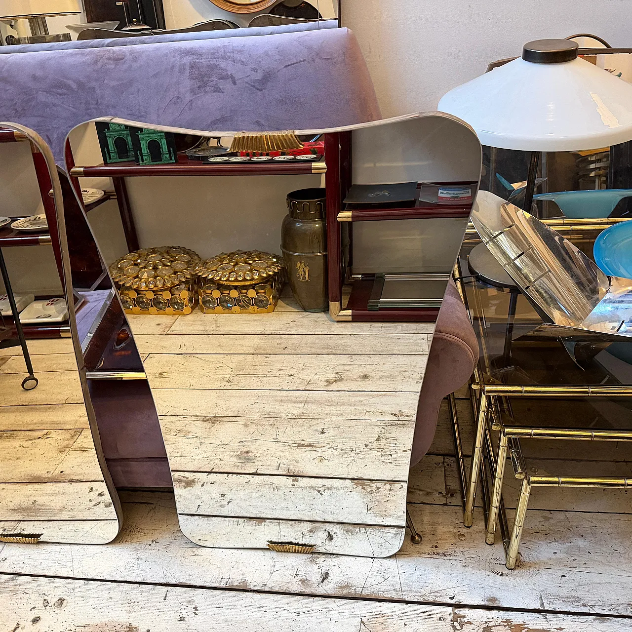 Coppia di specchi da parete in legno e ottone di Gio Ponti, anni '50 18