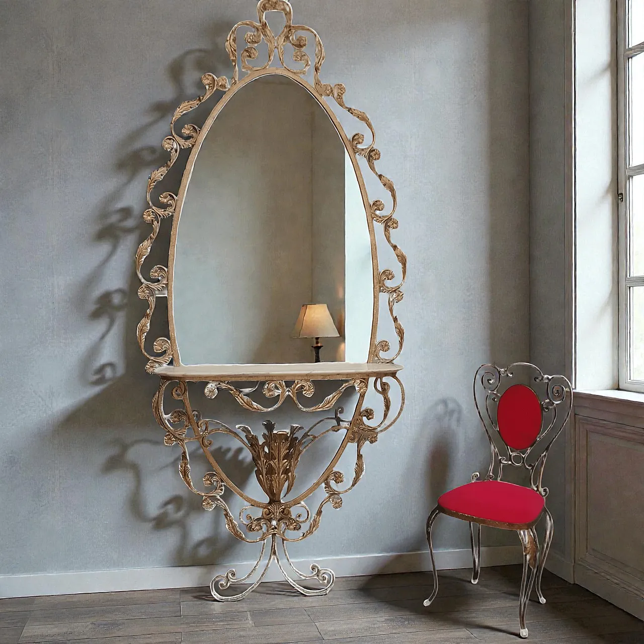 Specchiera e sedia in ferro battuto di Pierluigi Colli, anni '60 1