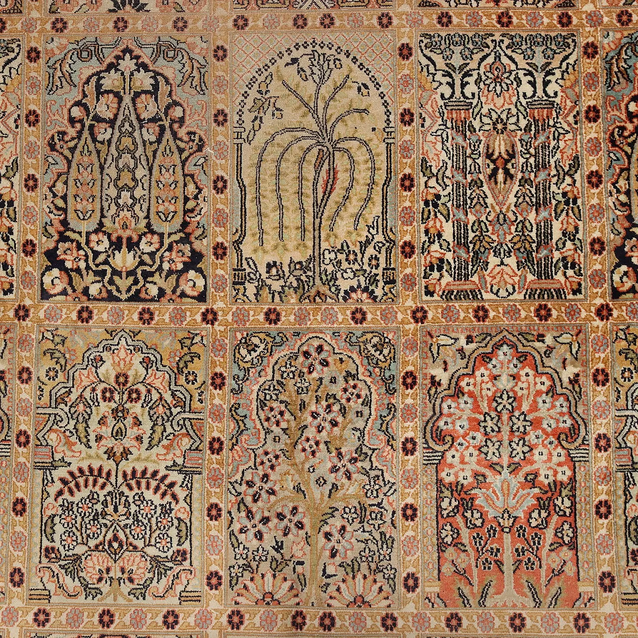 Tappeto Srinagar in cotone, lana e seta con nodo fine, '900 5