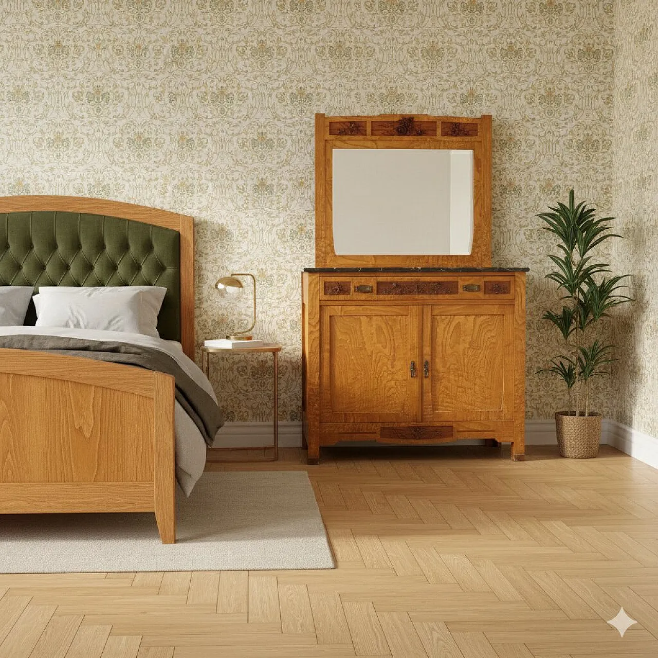 Cassettiera in rovere stile liberty in mogano e abete, primo '900 2