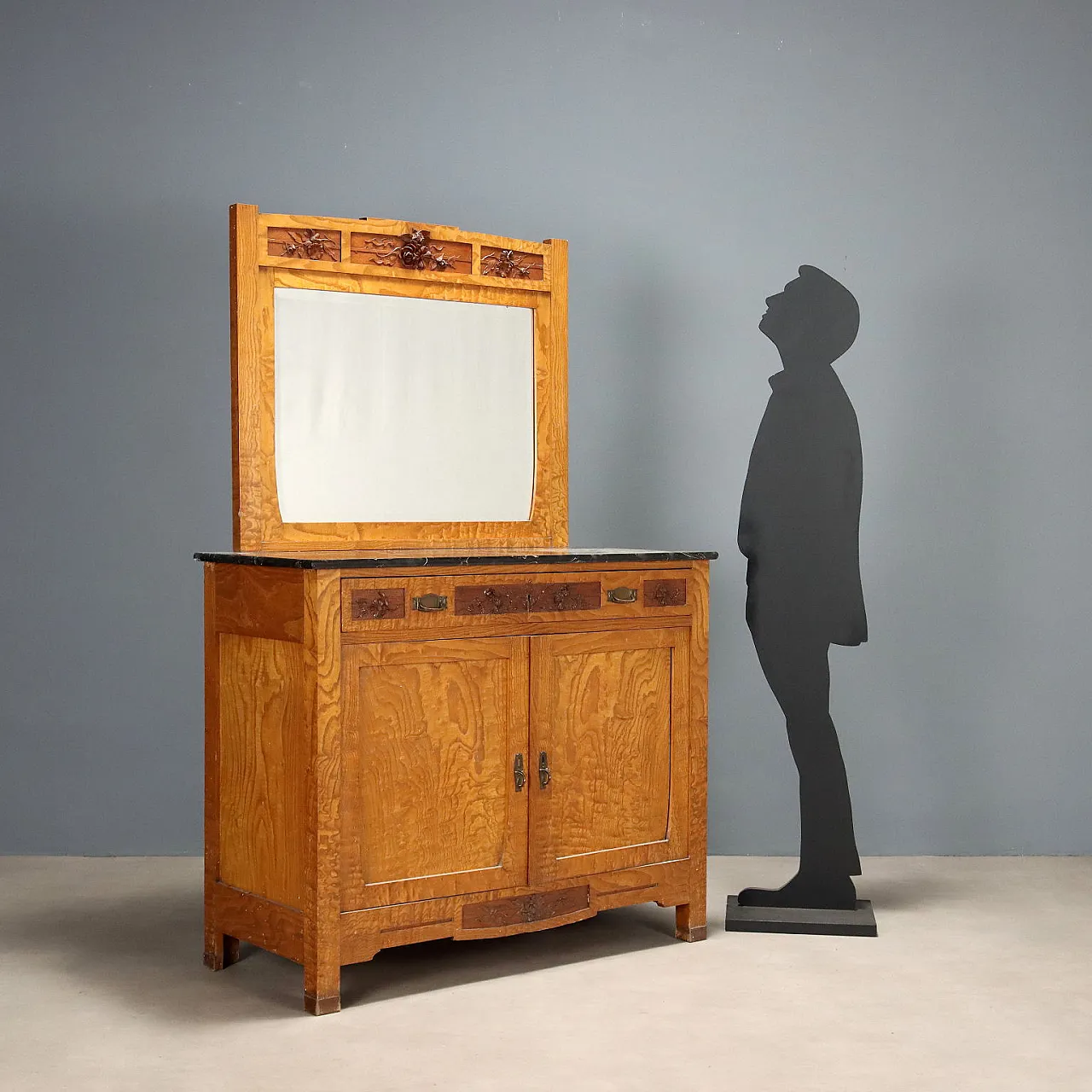 Cassettiera in rovere stile liberty in mogano e abete, primo '900 3