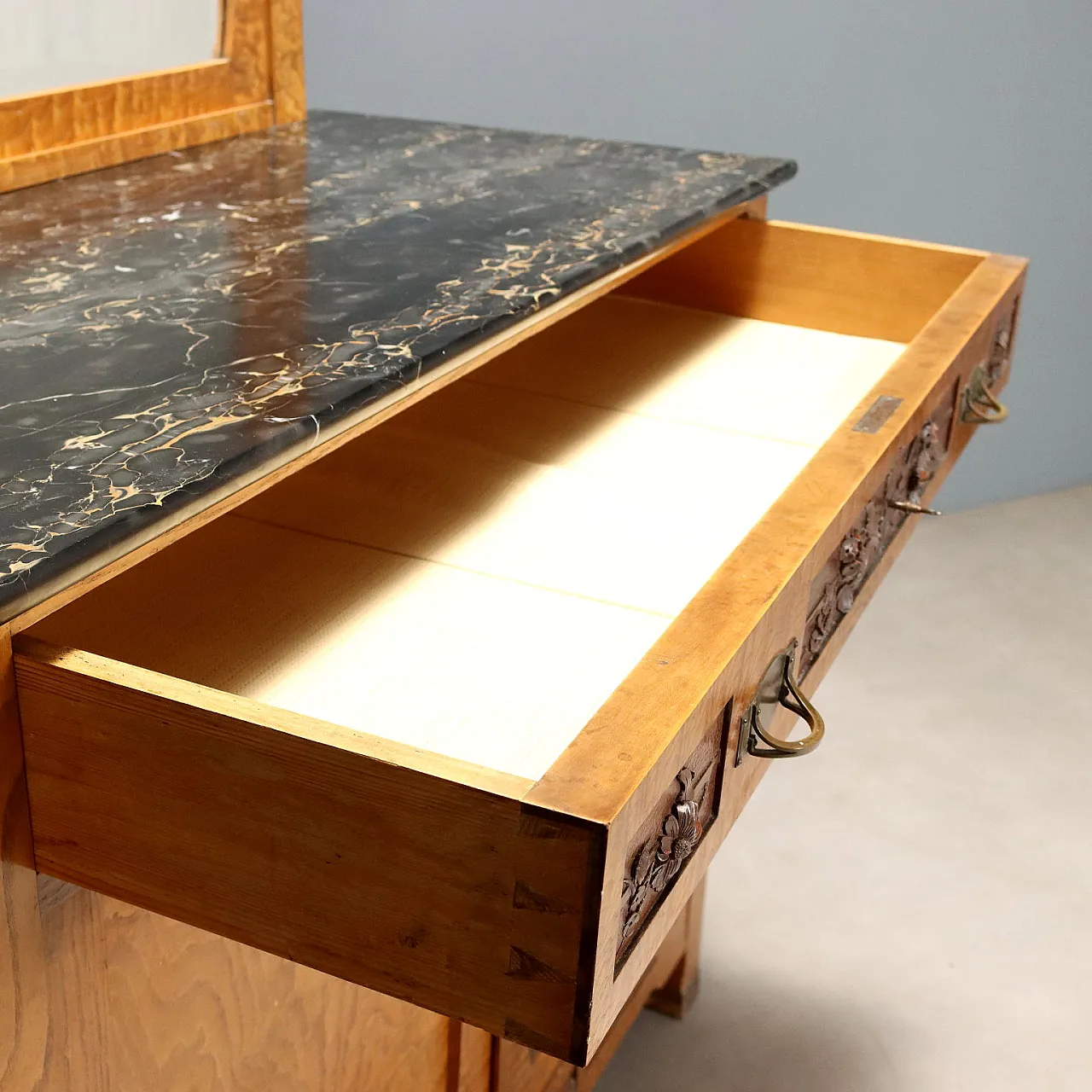 Cassettiera in rovere stile liberty in mogano e abete, primo '900 5