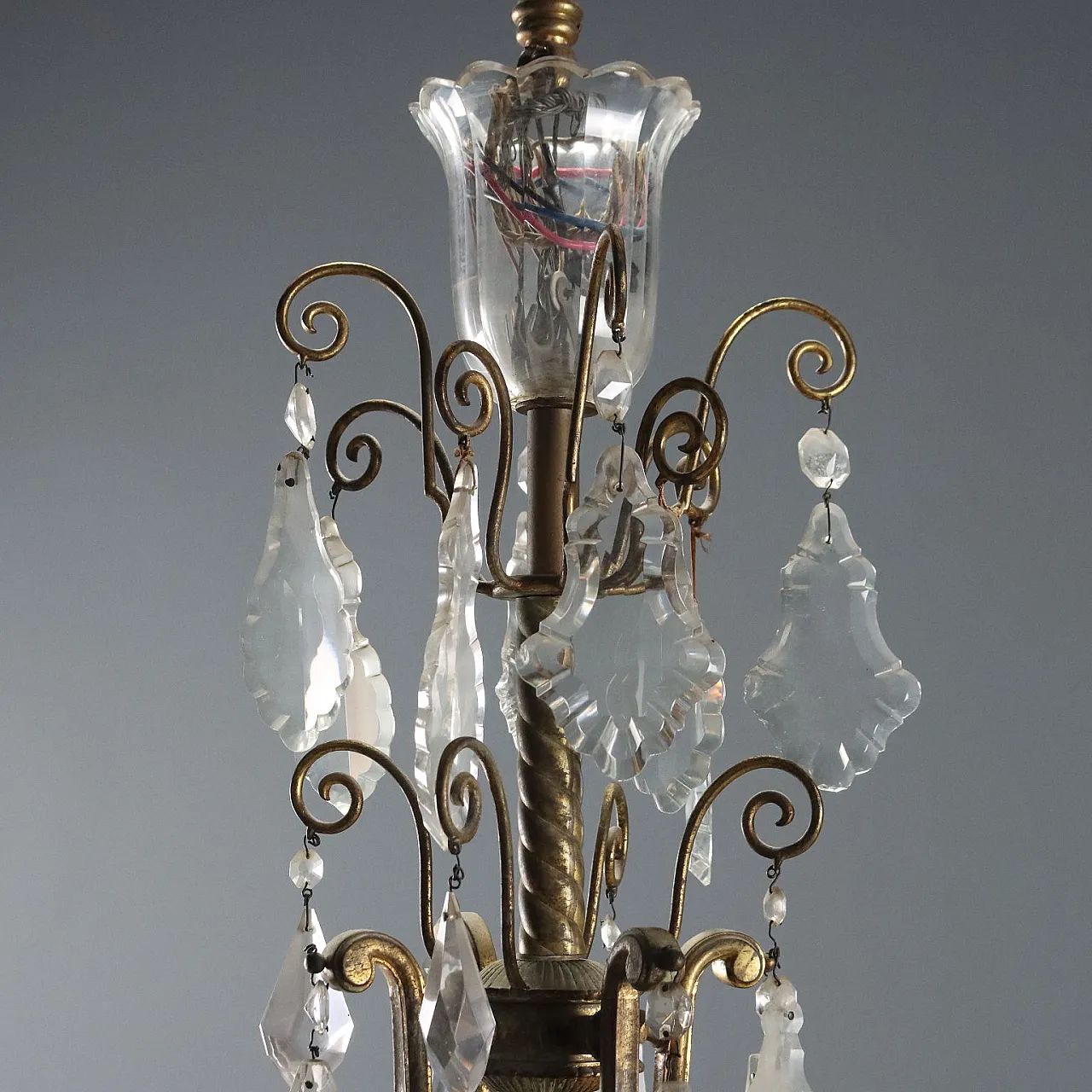 Lampadario in metallo dorato e vetro trasparente, fine '800 5