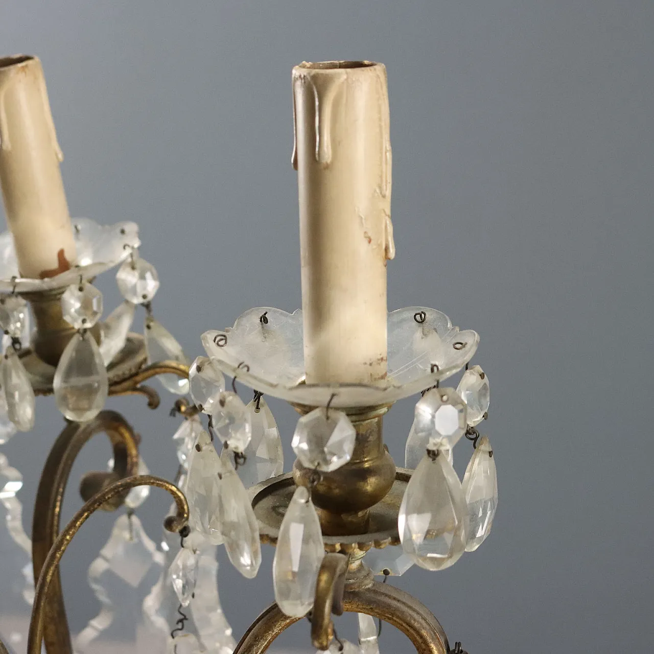 Lampadario in metallo dorato e vetro trasparente, fine '800 7