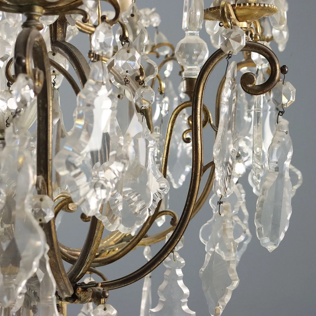 Lampadario in metallo dorato e vetro trasparente, fine '800 8