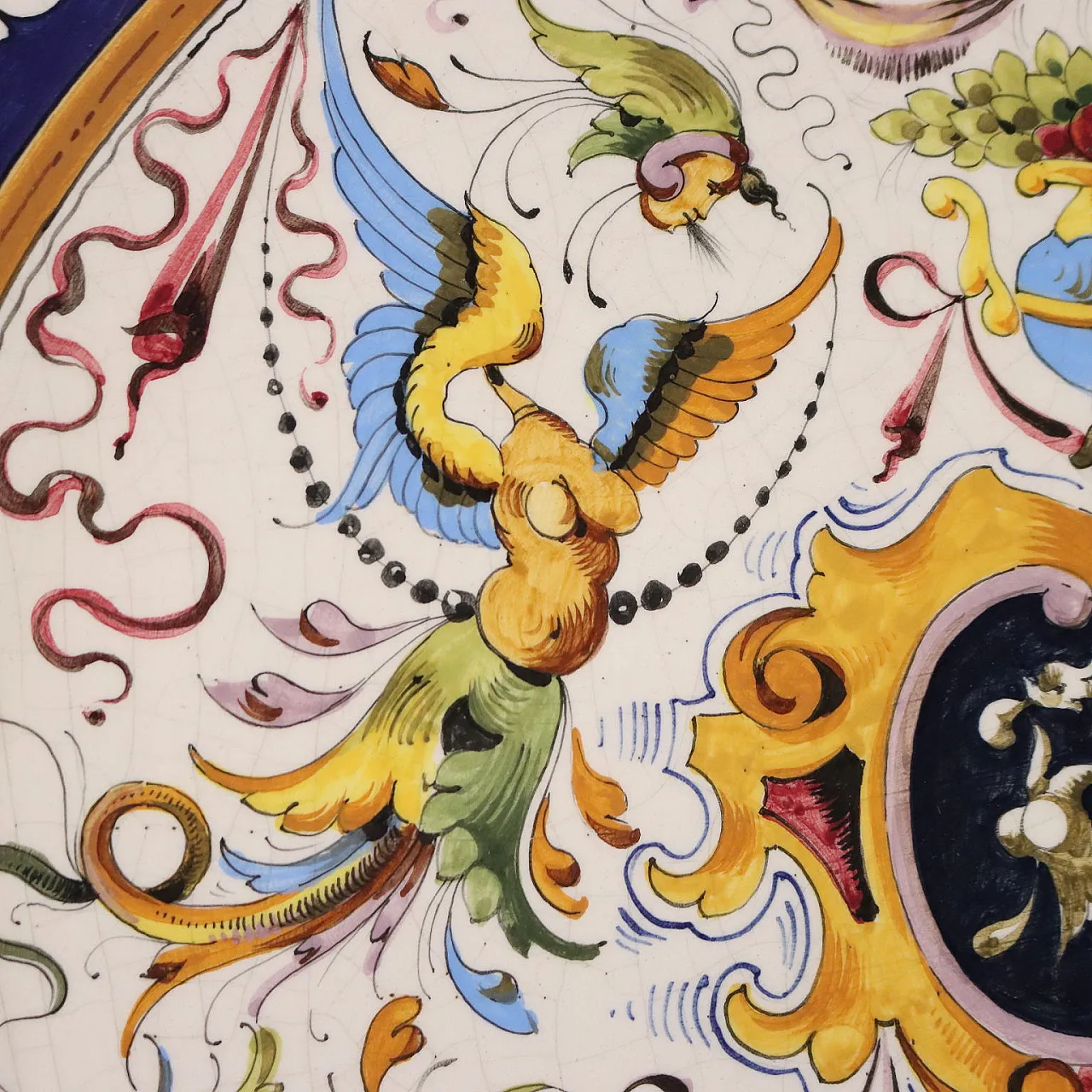 Piatto da esposizione in ceramica invetriata policroma, '900 6