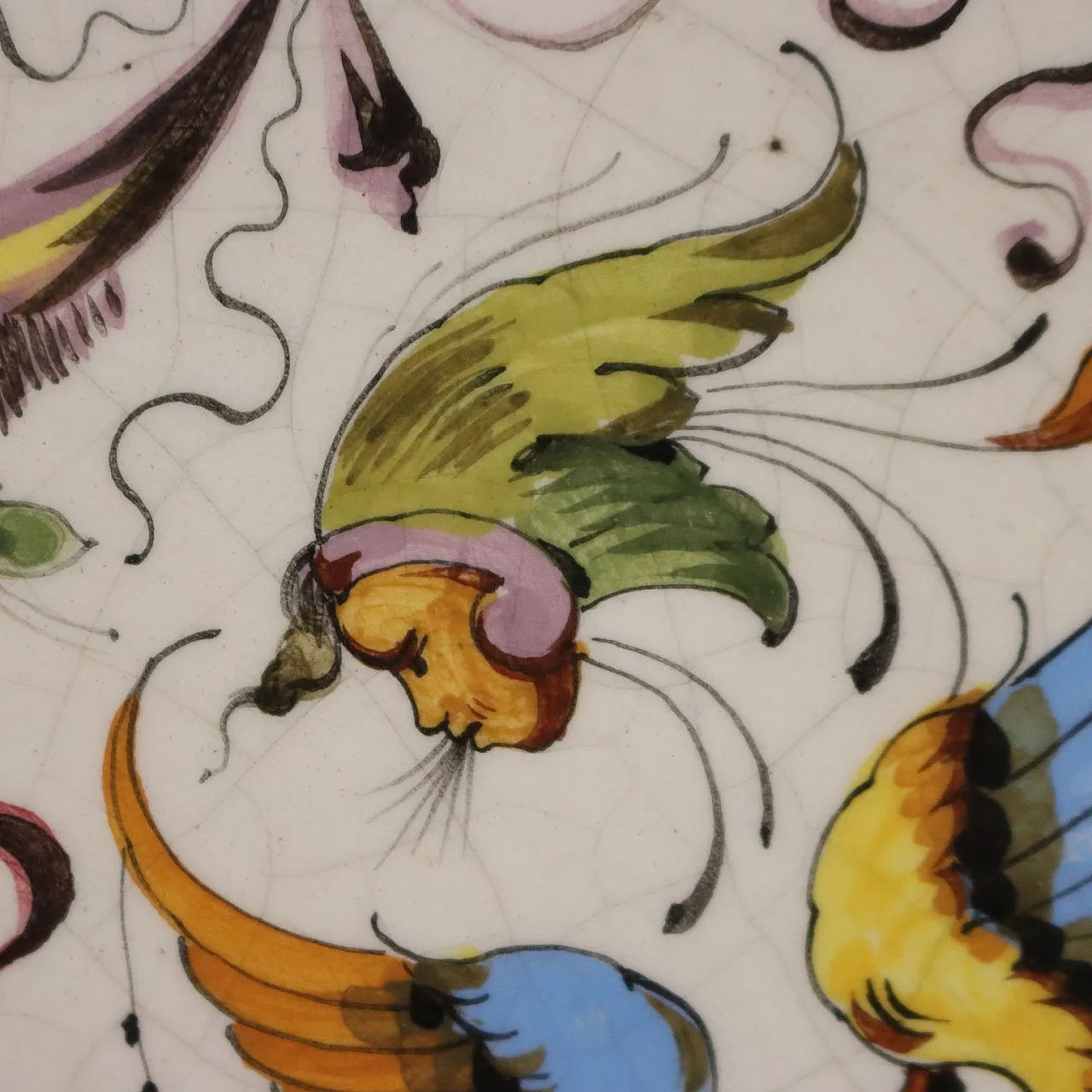 Piatto da esposizione in ceramica invetriata policroma, '900 9