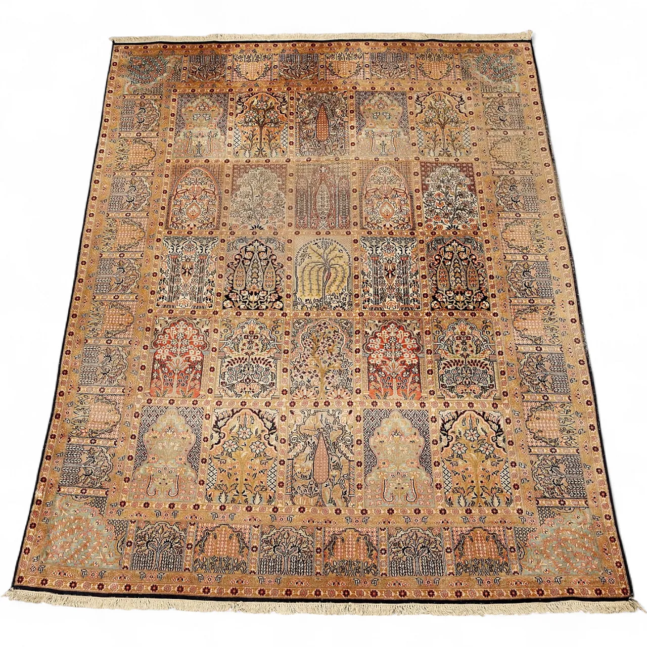 Tappeto Srinagar in cotone, lana e seta con nodo fine, '900 9