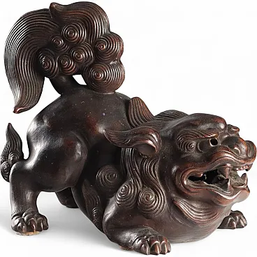 Dark patina bronze sculpture depicting a dog, 20th century