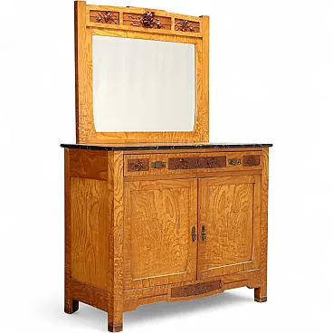 Cassettiera in rovere stile liberty in mogano e abete, primo '900