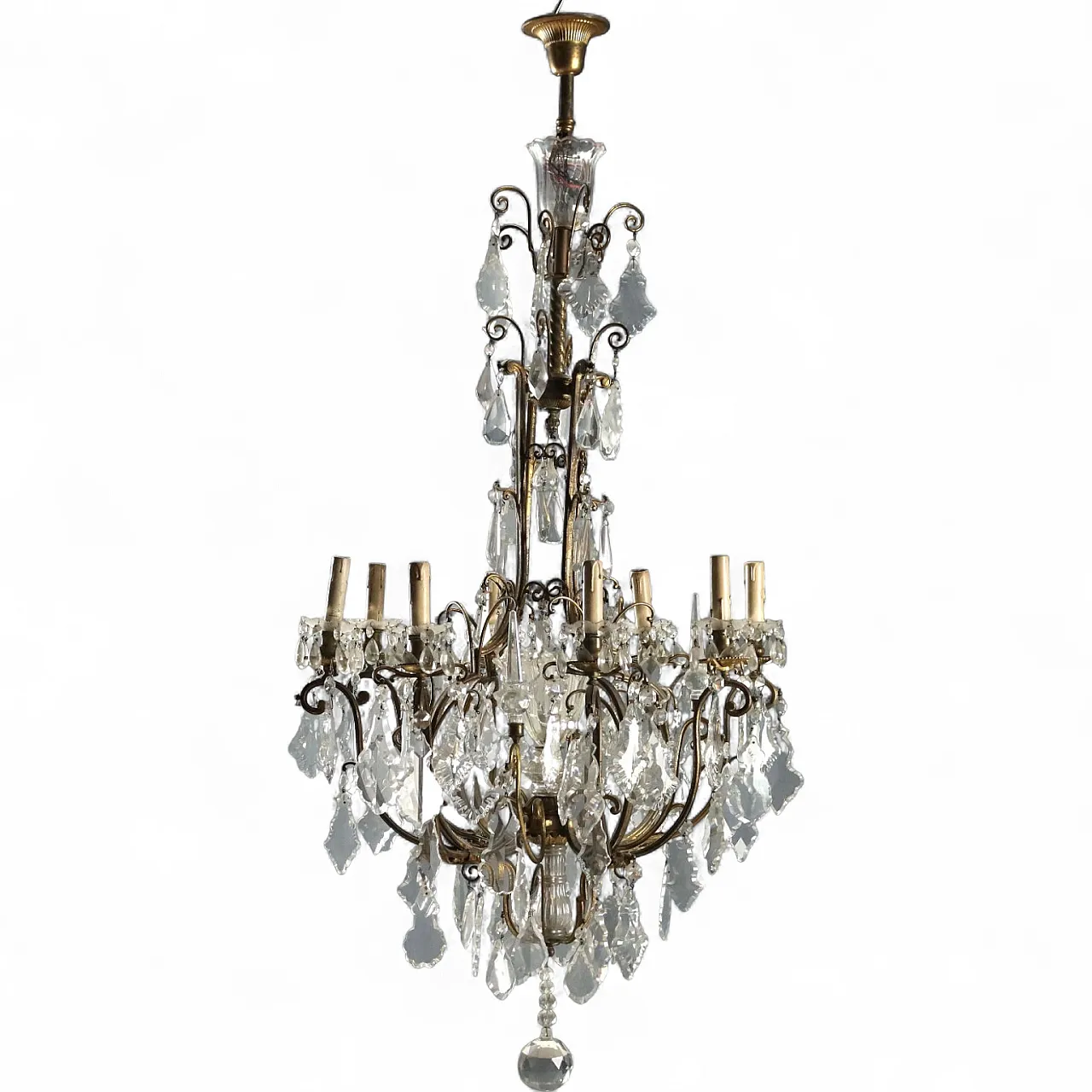 Lampadario in metallo dorato e vetro trasparente, fine '800 11