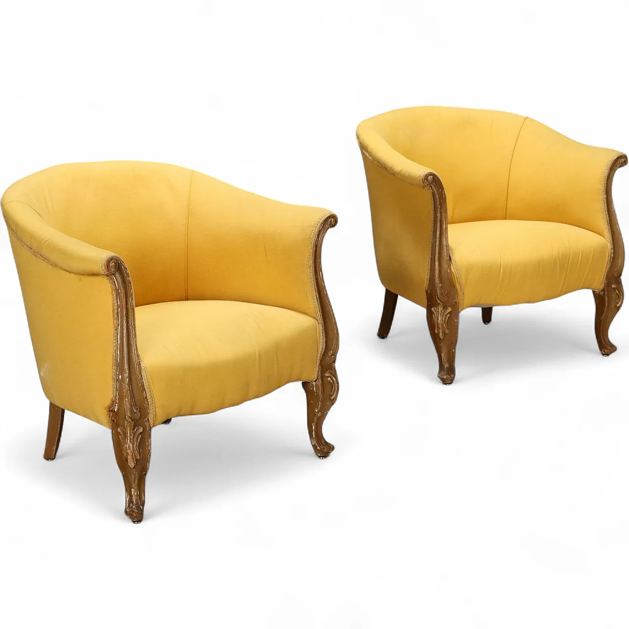 Pair of Baroque-style armchairs in carved wood, early 20th century 9
