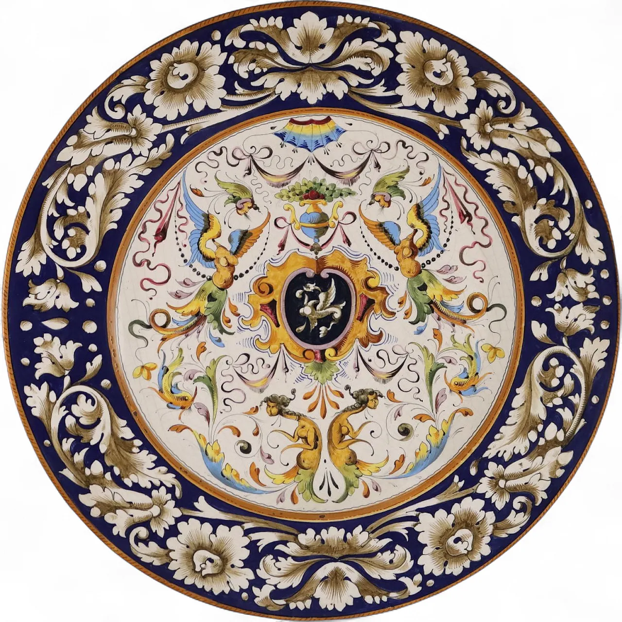 Piatto da esposizione in ceramica invetriata policroma, '900 11