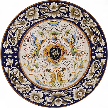 Piatto da esposizione in ceramica invetriata policroma, '900
