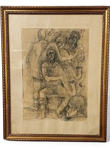 Figure di Angelo Canevari, disegno a china su carta, anni '60