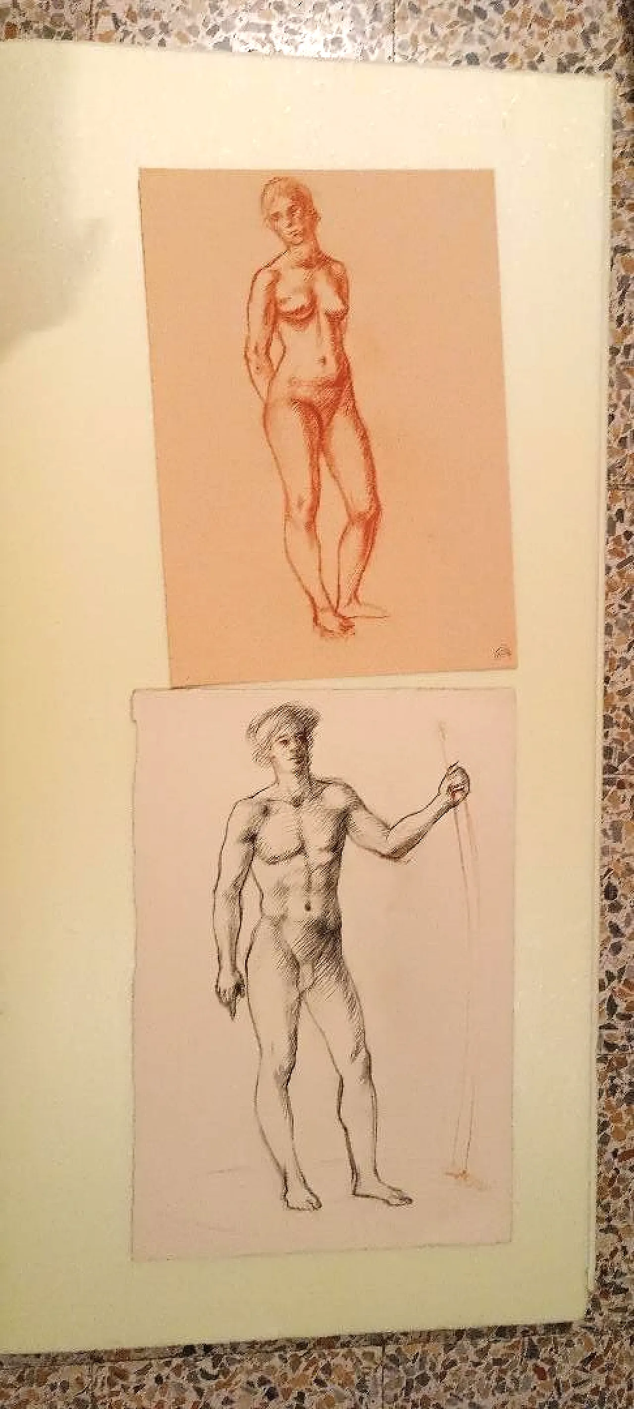 Nudi maschile e femminile, disegni a matita, metà '900 1