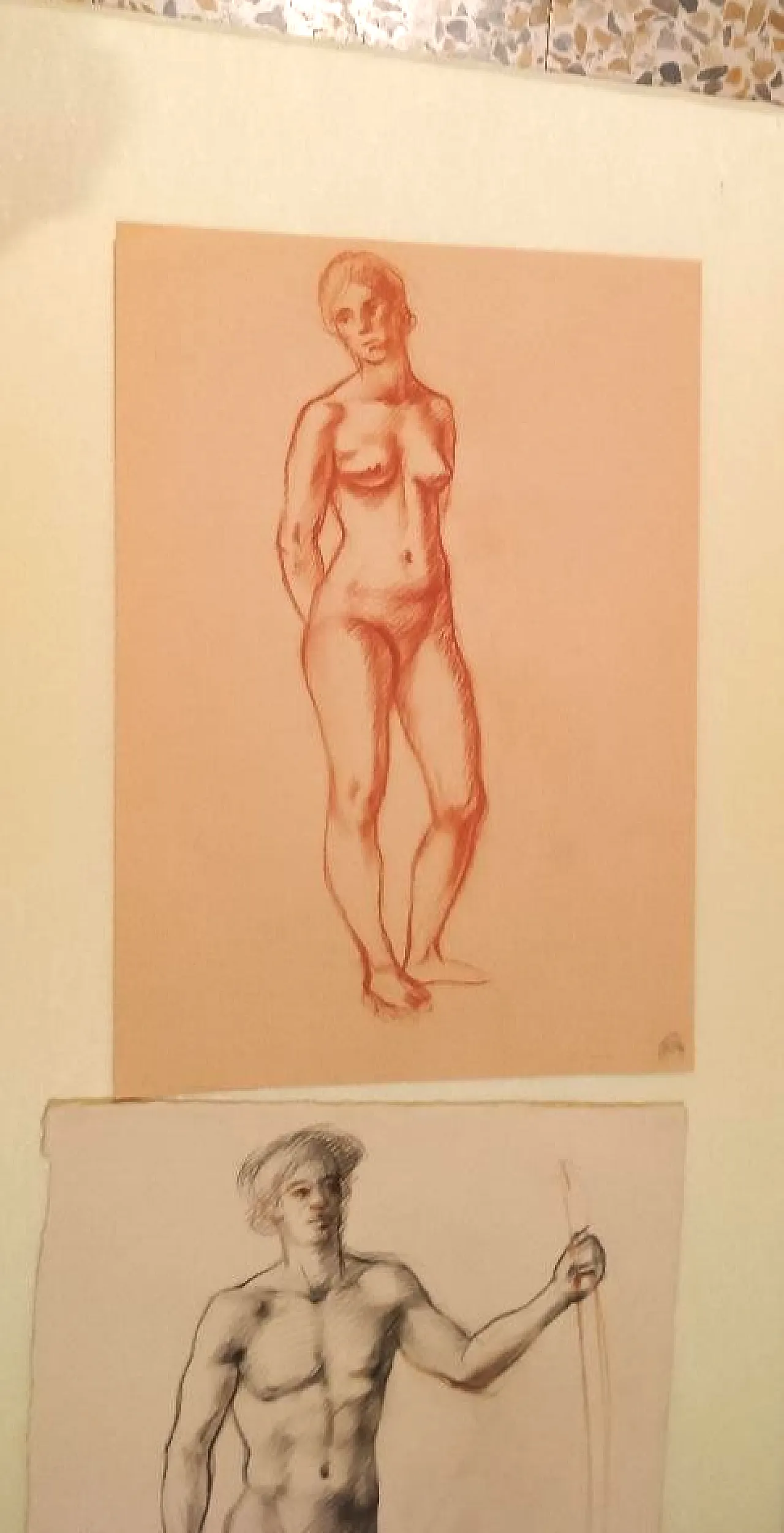 Nudi maschile e femminile, disegni a matita, metà '900 3