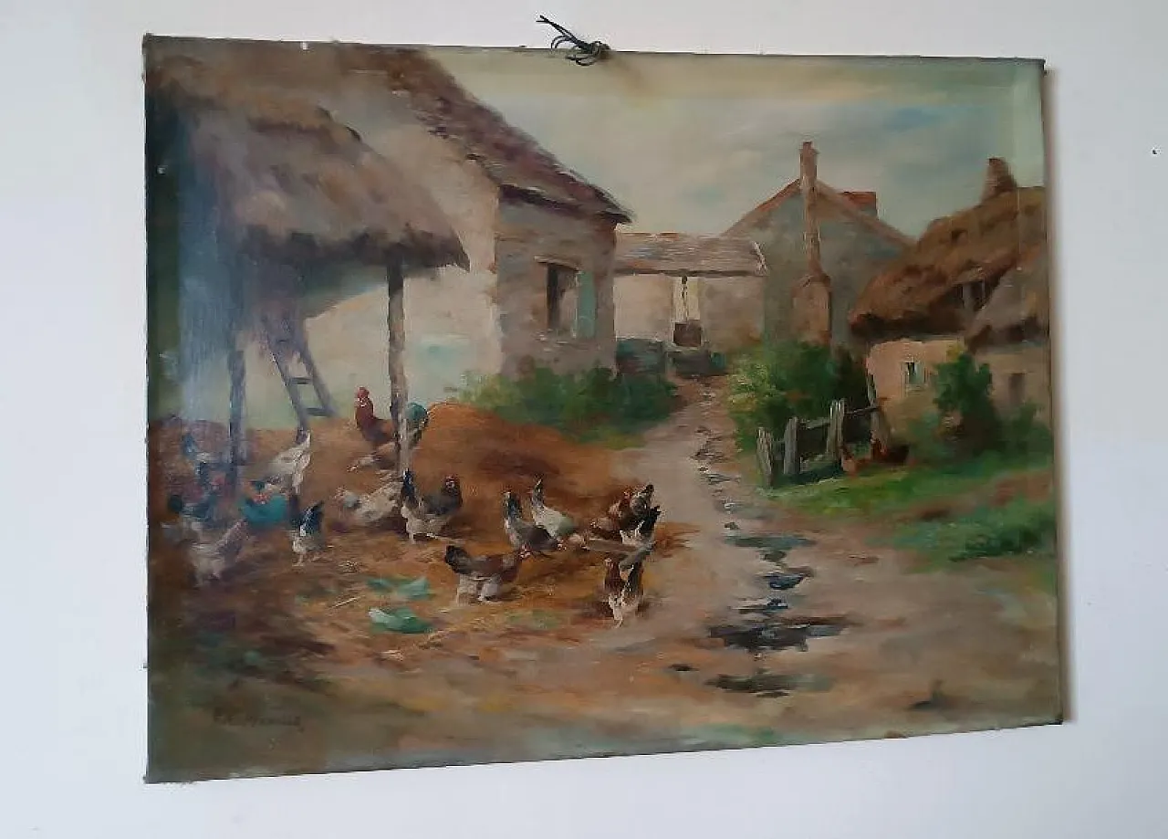 Landscape with Chickens by Edmond Van Coppenolle, 19th century 2