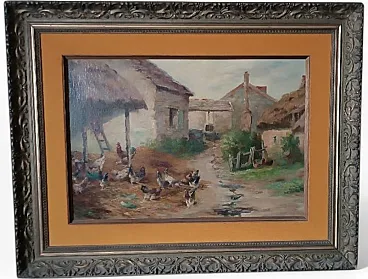 Landscape with Chickens by Edmond Van Coppenolle, 19th century