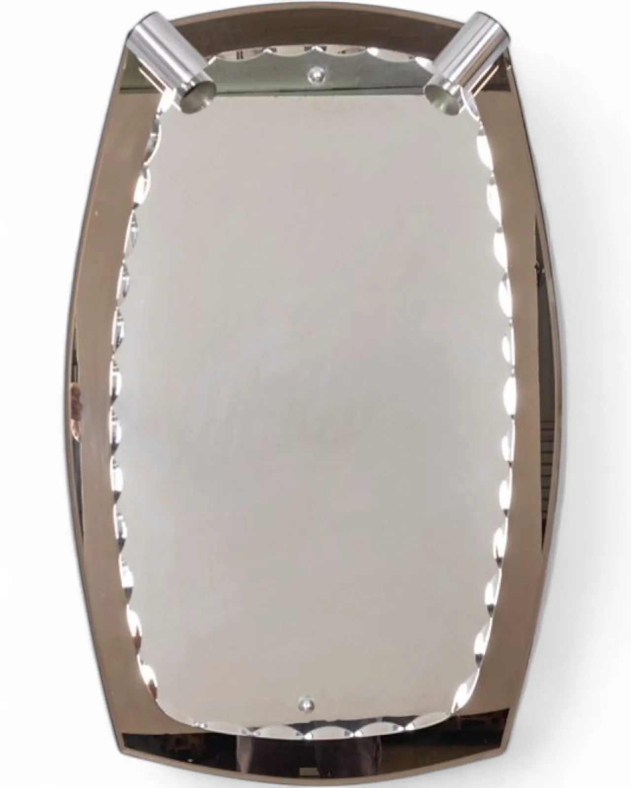 Specchio da parete in vetro fumé con faretti, anni '60 10