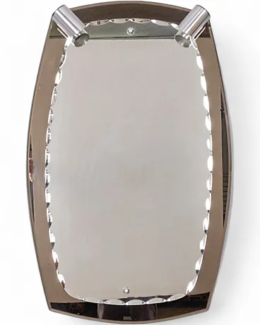 Specchio da parete in vetro fumé con faretti, anni '60
