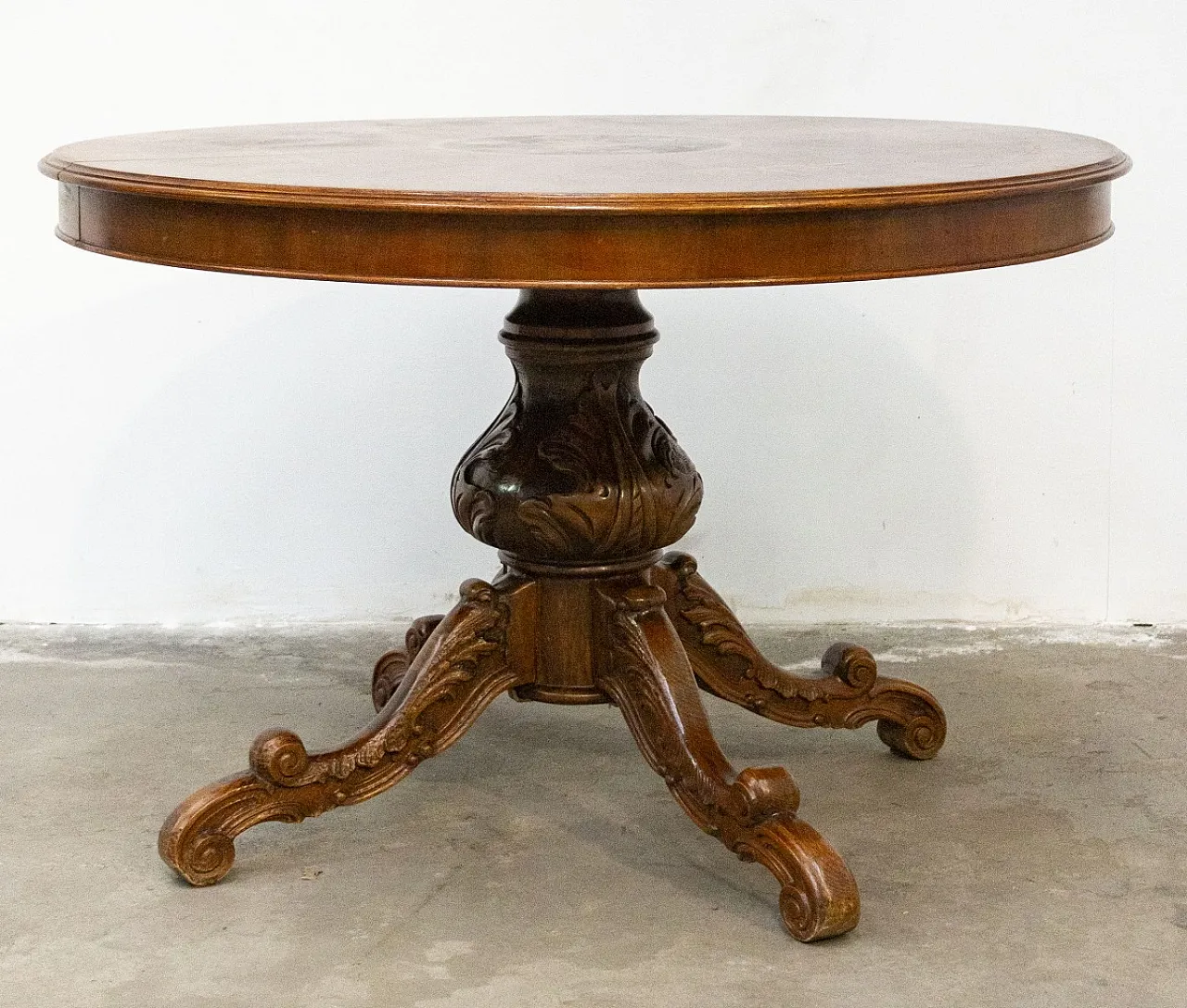 Tavolo rotondo allungabile in stile di noce, anni '50 8