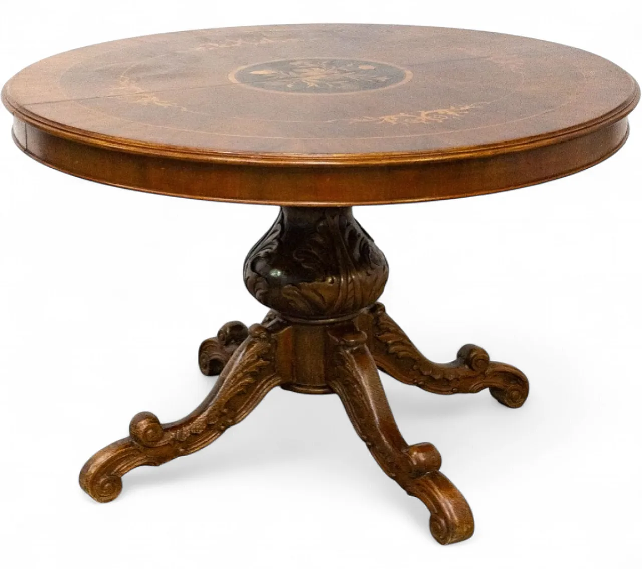 Tavolo rotondo allungabile in stile di noce, anni '50 13