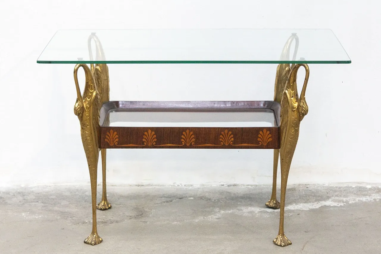 Wooden table decorated with walnut and maple inlays, 20th century 2