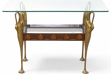 Wooden table decorated with walnut and maple inlays, 20th century