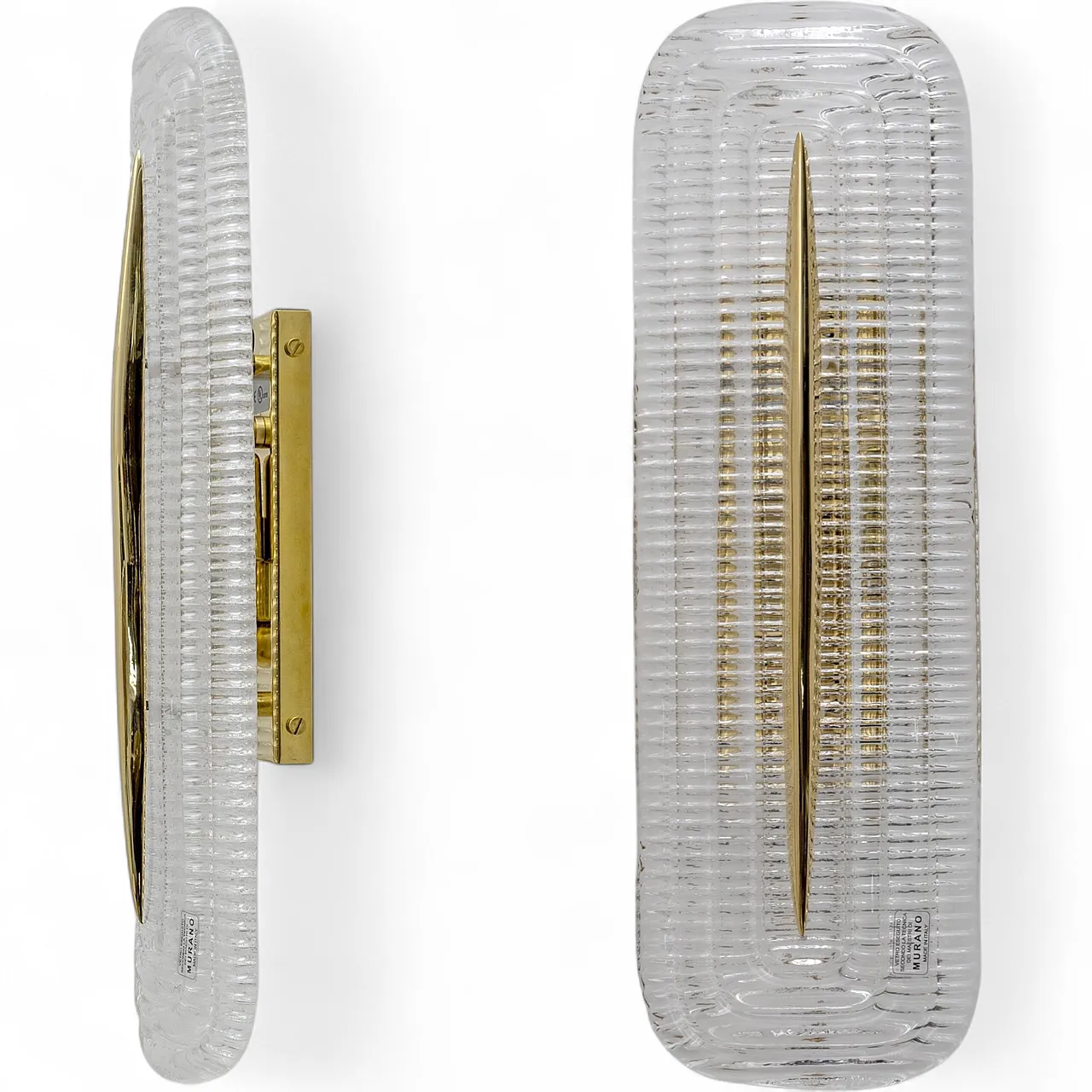Pair of Modern Murano glass transparent and brass sconces, 2000s 10