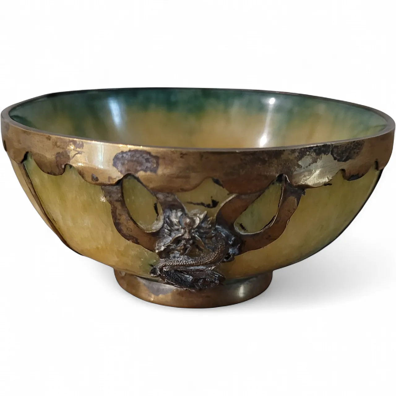 Polychrome jadeite and brass bowl, China, 20th century 9