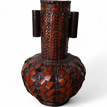 Ikebana vase in woven bamboo on porcelain base, Japan, 20th c.