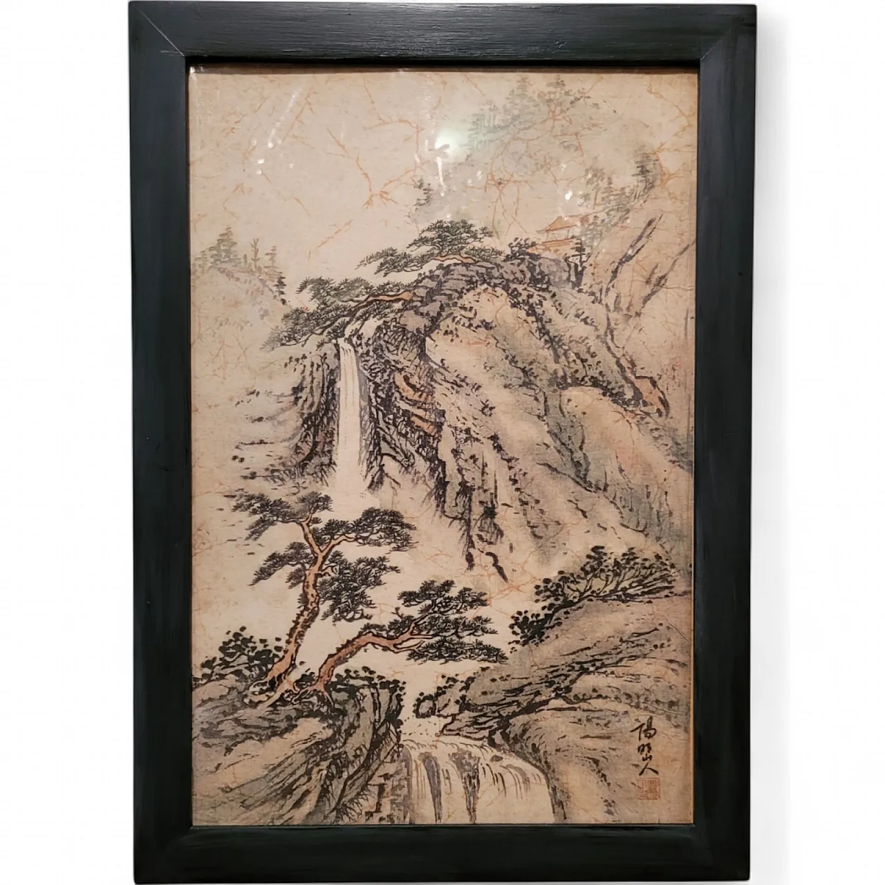 Mountain landscape with waterfall - Print on silk, China, 20th century 5