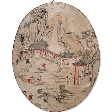 Mountain landscape with life scenes - Painting on silk, China