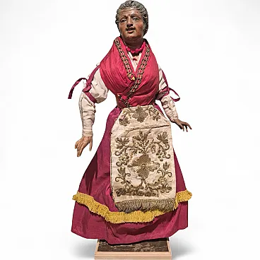 Housewife ativity scene statue in terracotta, glass, polychrome fabric