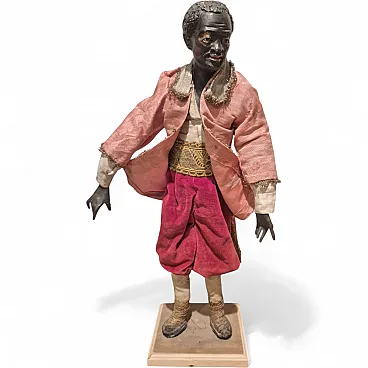 Moro nativity scene statue in terracotta, glass and polychrome fabric