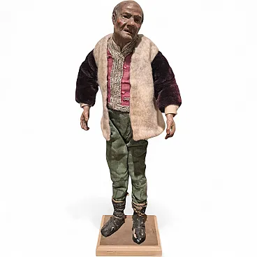 Shepherd nativity scene statue in terracotta, glass, polychrome fabric