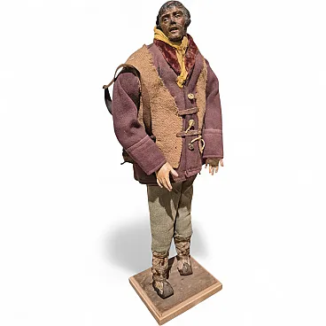 Shepherd nativity scene statue in terracotta, glass, polychrome fabric