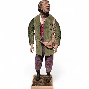 Shepherd nativity scene statue in terracotta, glass, polychrome fabric