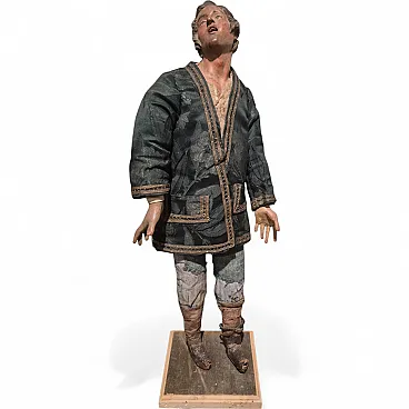 Shepherd ativity scene statue in terracotta, glass, polychrome fabric