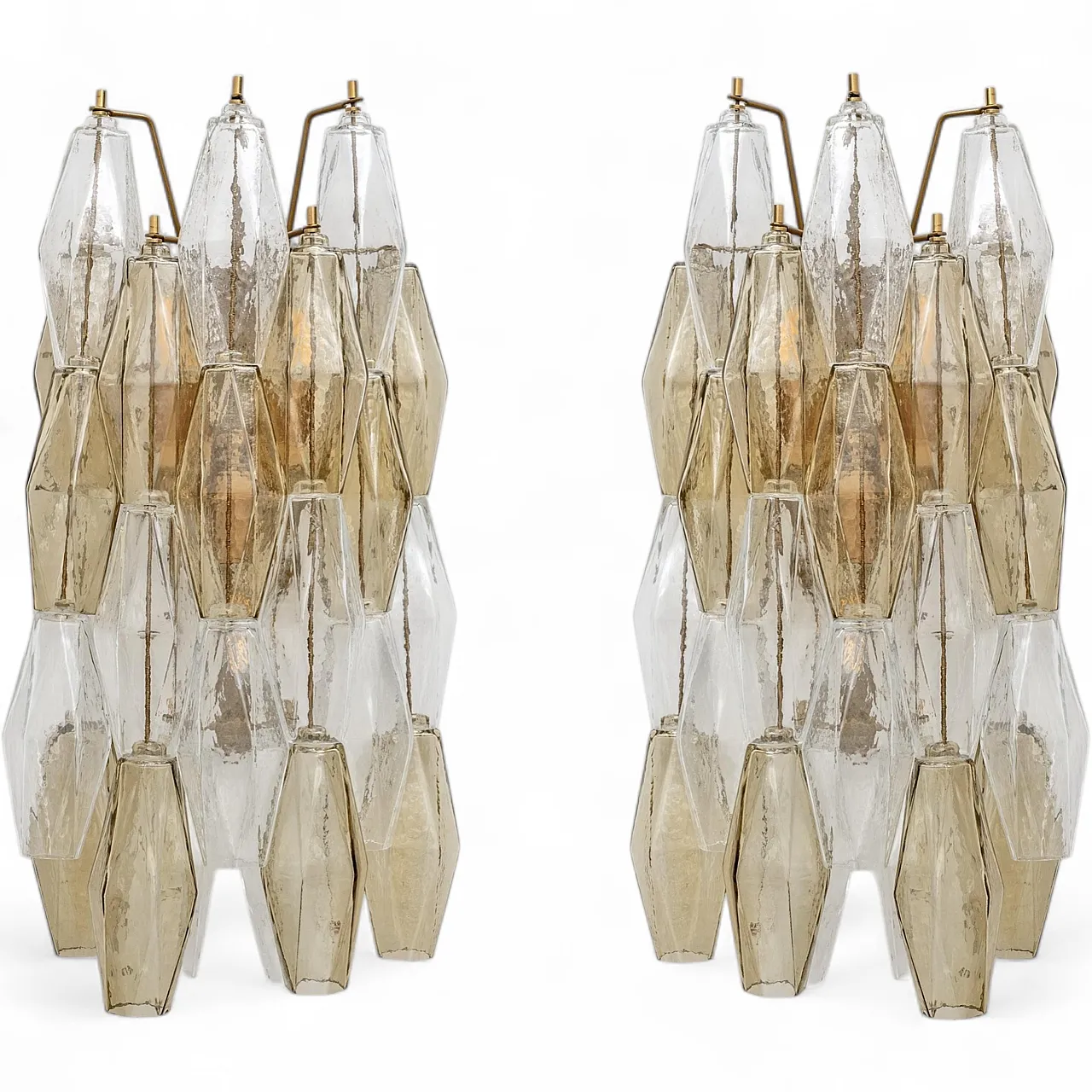 Pair of glass Poliedri sconces in amber and clear, 20th century 11