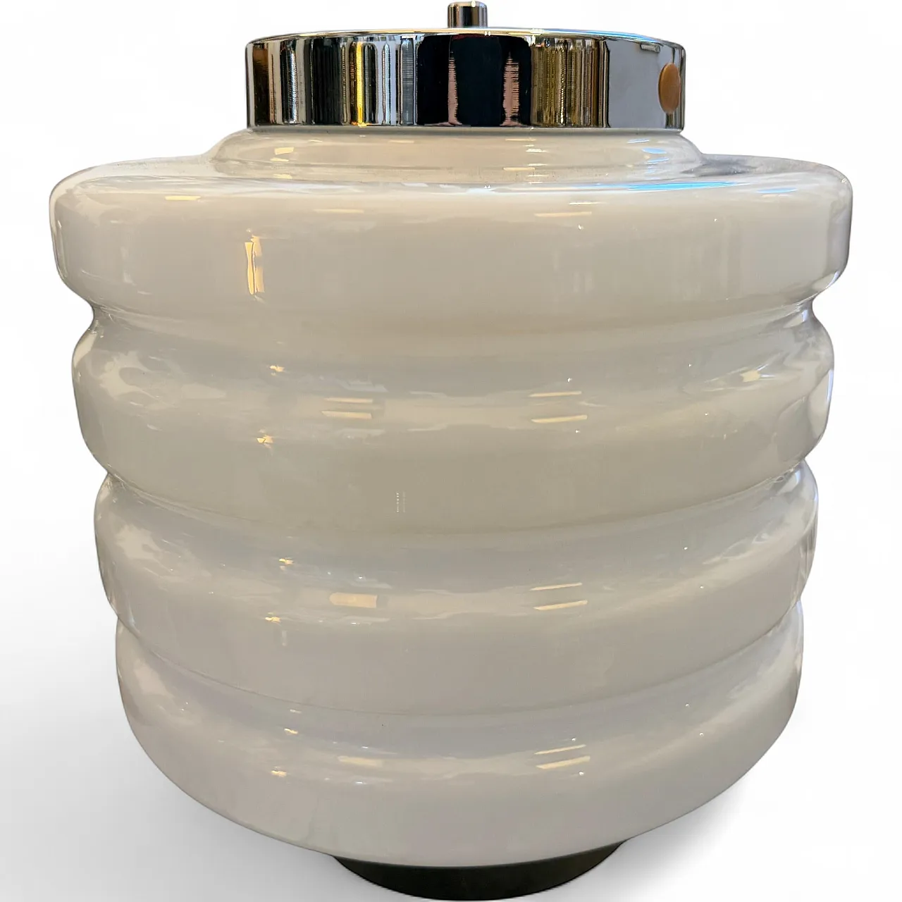 Space Age chromed metal and white glass round table lamp, 1990s 16