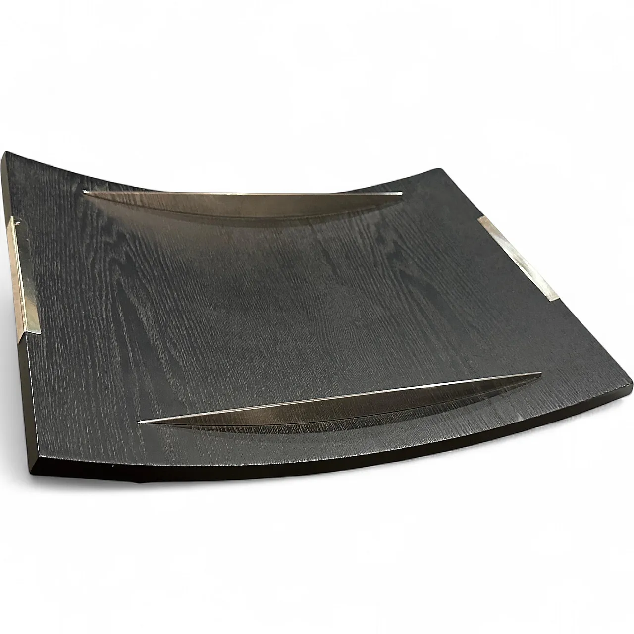 Curved ebonized wood and sterling silver serving tray by Silvan, 1990s 14
