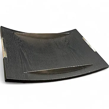 Curved ebonized wood and sterling silver serving tray by Silvan, 1990s